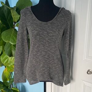 Y2K Pink Rose Small Charcoal Grey Knit Long Sleeve Sweater With Hoodie Top